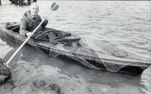 Training in the waters around Canvey for his re-enactment in 1983 (courtesy of CanveyIsland.org)